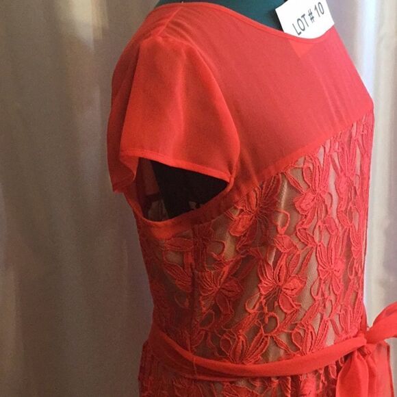NWOT by DANNY & NICOLE in size 18 tangerine colored dress sheer top with overlay - Picture 8 of 15